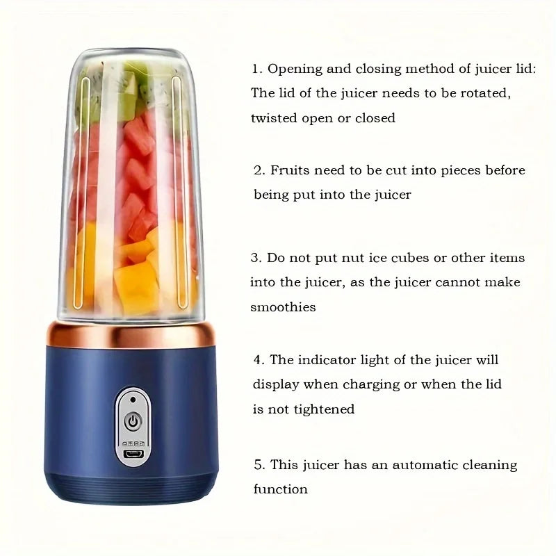 Portable Blender, USB 6 Blades - Mini Portable Blender For Good Health On-The-Go