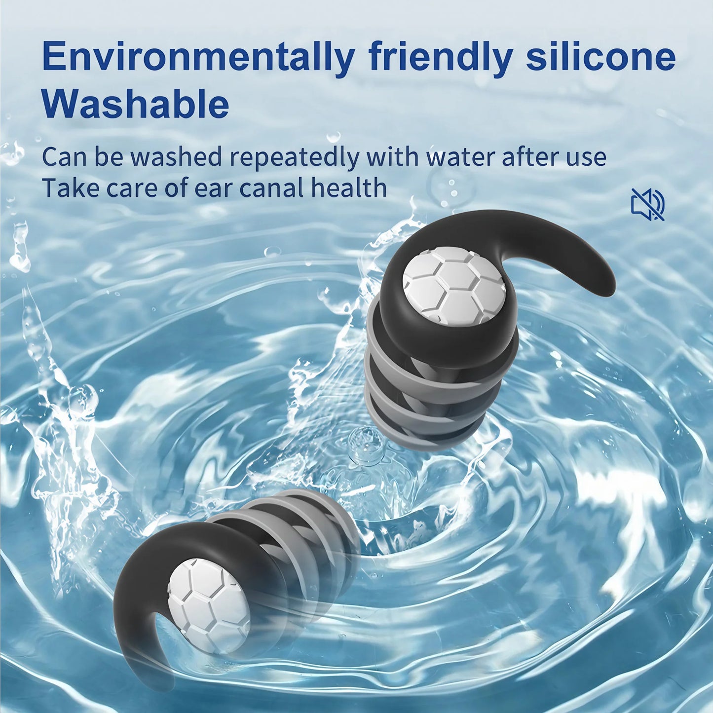 Pair of Triple-Layer Silicone Noise Cancelling Earplugs - For Swimming, Running and More