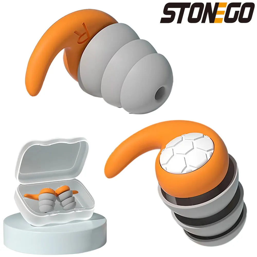 Pair of Triple-Layer Silicone Noise Cancelling Earplugs - For Swimming, Running and More